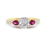 Load image into Gallery viewer, pink-sapphire-pear-accented-3-row-cushion-cut-engagement-ring-in-yellow-gold-FD9982CURGSADRPIANGLE3-NL-YG
