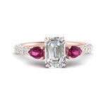 Load image into Gallery viewer, pink-sapphire-pear-accented-3-row-emerald-cut-engagement-ring-in-rose-gold-FD9982EMRGSADRPIANGLE3-NL-RG
