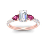 Load image into Gallery viewer, pink-sapphire-pear-accented-3-row-emerald-cut-engagement-ring-in-rose-gold-FD9982EMRGSADRPIANGLE3-NL-RG
