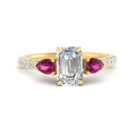 Load image into Gallery viewer, pink-sapphire-pear-accented-3-row-emerald-cut-engagement-ring-in-yellow-gold-FD9982EMRGSADRPIANGLE3-NL-YG
