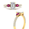 Load image into Gallery viewer, pink-sapphire-pear-accented-3-row-emerald-cut-engagement-ring-in-yellow-gold-FD9982EMRGSADRPIANGLE3-NL-YG