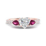 Load image into Gallery viewer, pink-sapphire-pear-accented-3-row-heart-shaped-engagement-ring-in-rose-gold-FD9982HTRGSADRPIANGLE3-NL-RG
