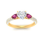 Load image into Gallery viewer, pink-sapphire-pear-accented-3-row-heart-shaped-engagement-ring-in-yellow-gold-FD9982HTRGSADRPIANGLE3-NL-YG
