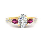 Load image into Gallery viewer, pink-sapphire-pear-accented-3-row-oval-shaped-engagement-ring-in-yellow-gold-FD9982OVRGSADRPIANGLE3-NL-YG
