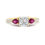 Load image into Gallery viewer, pink-sapphire-pear-accented-3-row-princess-cut-engagement-ring-in-yellow-gold-FD9982PRRGSADRPIANGLE3-NL-YG
