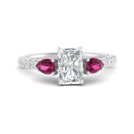 Load image into Gallery viewer, pink-sapphire-pear-accented-3-row-radiant-cut-engagement-ring-in-white-gold-FD9982RARGSADRPIANGLE3-NL-WG