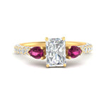 Load image into Gallery viewer, pink-sapphire-pear-accented-3-row-radiant-cut-engagement-ring-in-yellow-gold-FD9982RARGSADRPIANGLE3-NL-YG
