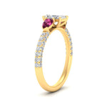 Load image into Gallery viewer, pink-sapphire-pear-accented-3-row-radiant-cut-engagement-ring-in-yellow-gold-FD9982RARGSADRPIANGLE3-NL-YG