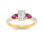 Load image into Gallery viewer, pink-sapphire-pear-accented-3-row-radiant-cut-engagement-ring-in-yellow-gold-FD9982RARGSADRPIANGLE3-NL-YG
