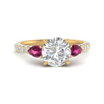 Load image into Gallery viewer, pink-sapphire-pear-accented-3-row-round-cut-engagement-ring-in-yellow-gold-FD9982RORGSADRPIANGLE3-NL-YG
