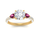 Load image into Gallery viewer, pink-sapphire-pear-accented-3-row-round-cut-engagement-ring-in-yellow-gold-FD9982RORGSADRPIANGLE3-NL-YG
