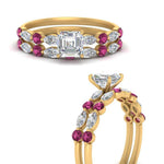 Load image into Gallery viewer, pink-sapphire-round-and-marquise-asscher-bridal-wedding-rings-in-yellow-gold-FD9398AS1GSADRPIANGLE3-NL-YG.jpg?v=1756378422
