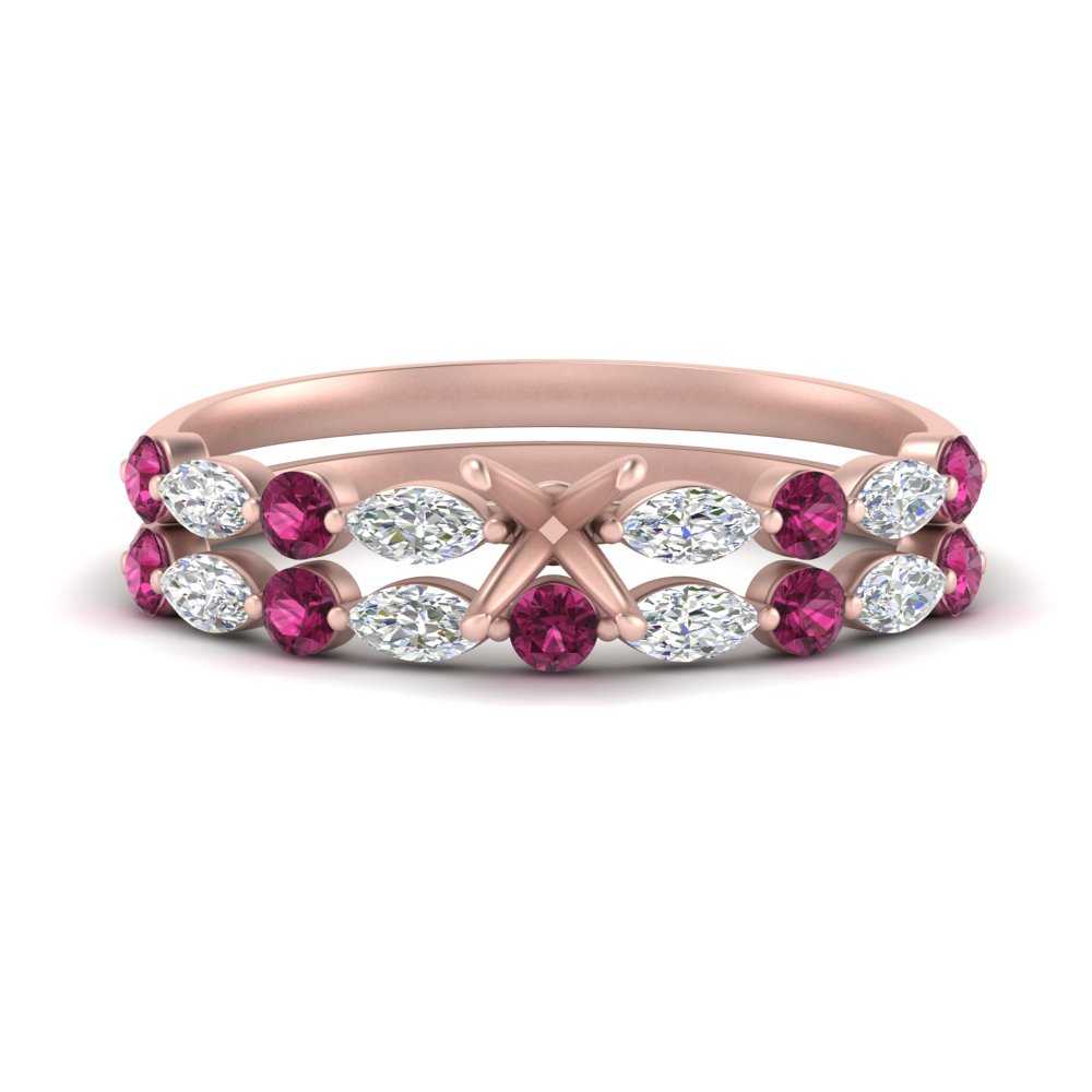 Round And Marquise Bridal Semi Mount Wedding Set