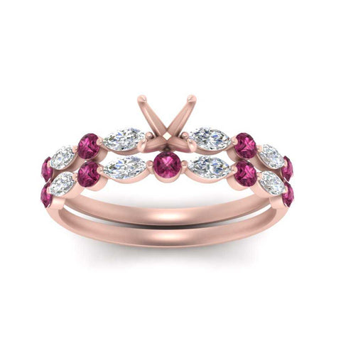 Round And Marquise Bridal Semi Mount Wedding Set