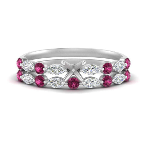 Round And Marquise Bridal Semi Mount Wedding Set