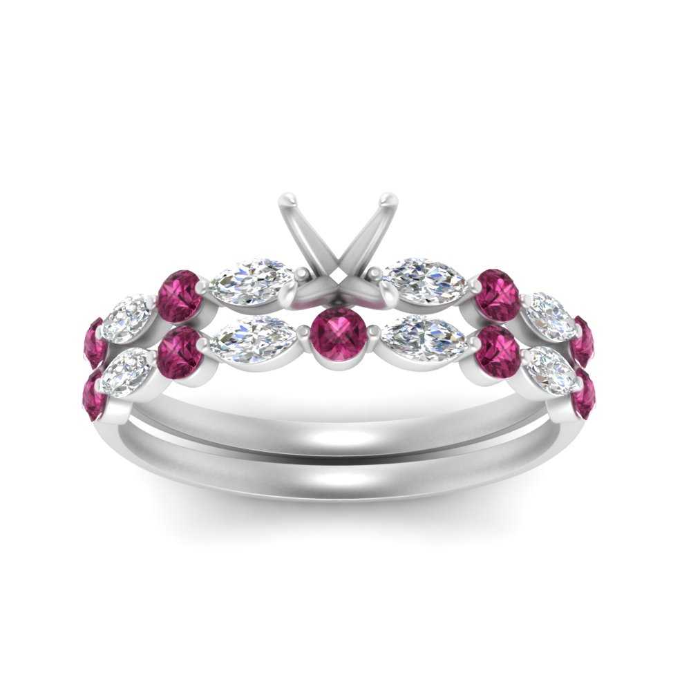 Round And Marquise Bridal Semi Mount Wedding Set