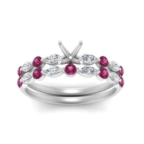 Round And Marquise Bridal Semi Mount Wedding Set
