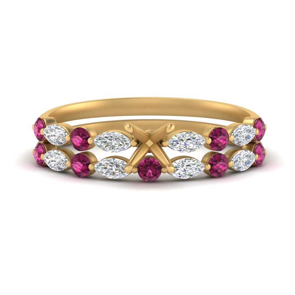 Round And Marquise Bridal Semi Mount Wedding Set