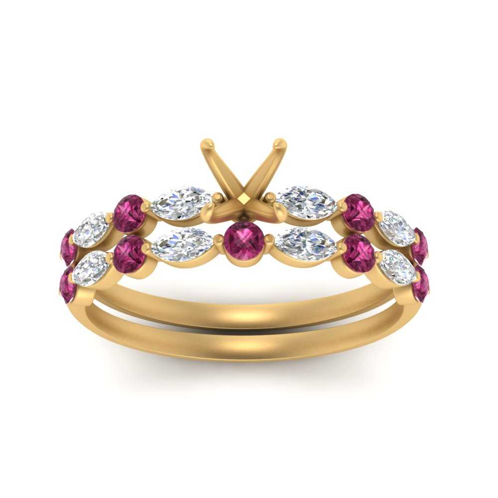 Round And Marquise Bridal Semi Mount Wedding Set