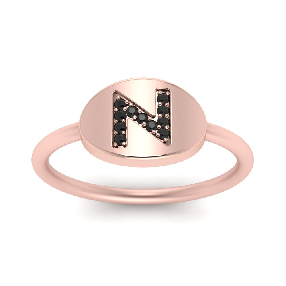 Pinky Initial Diamond Signet Ring