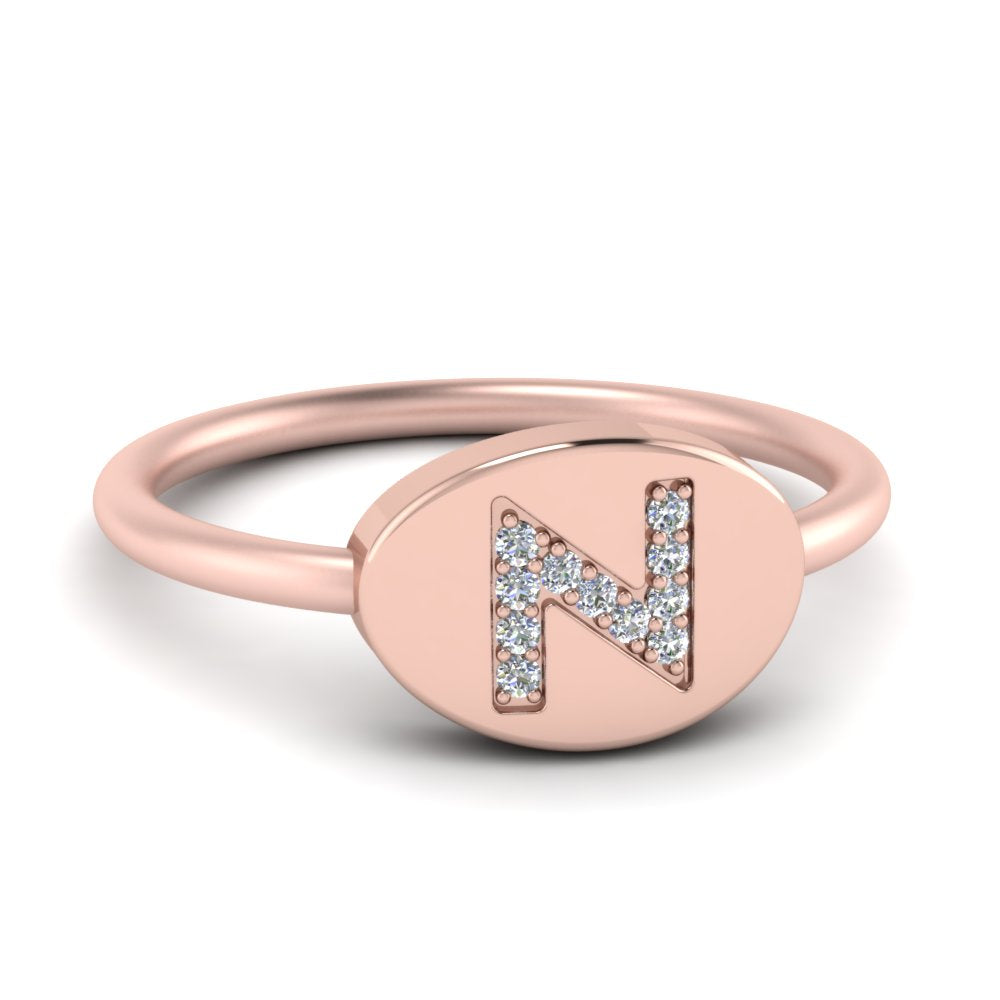 Pinky Initial Diamond Signet Ring
