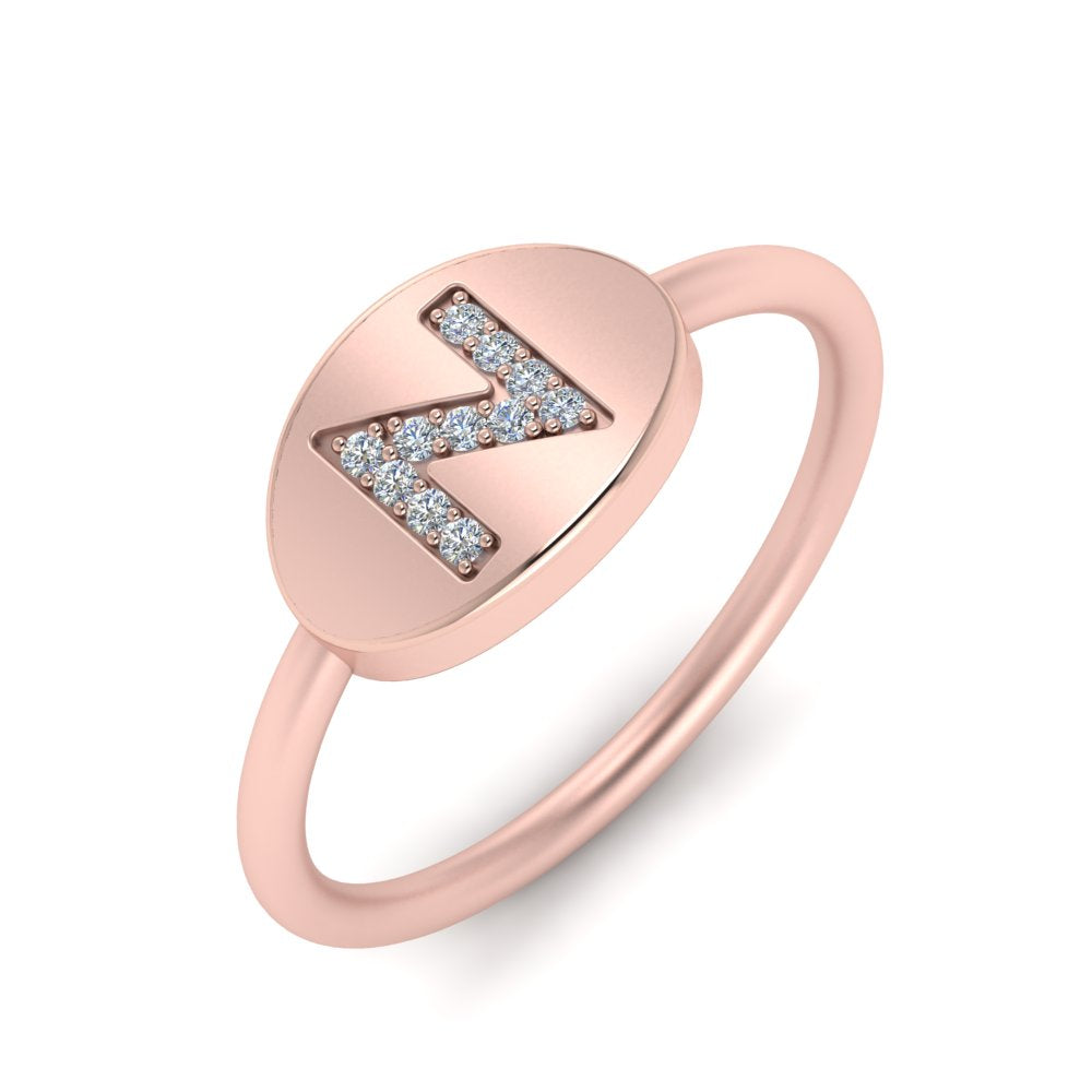 Pinky Initial Diamond Signet Ring