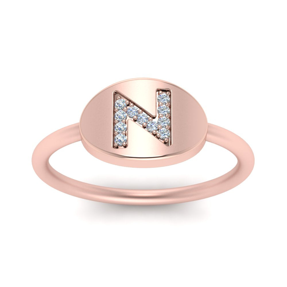 Pinky Initial Diamond Signet Ring