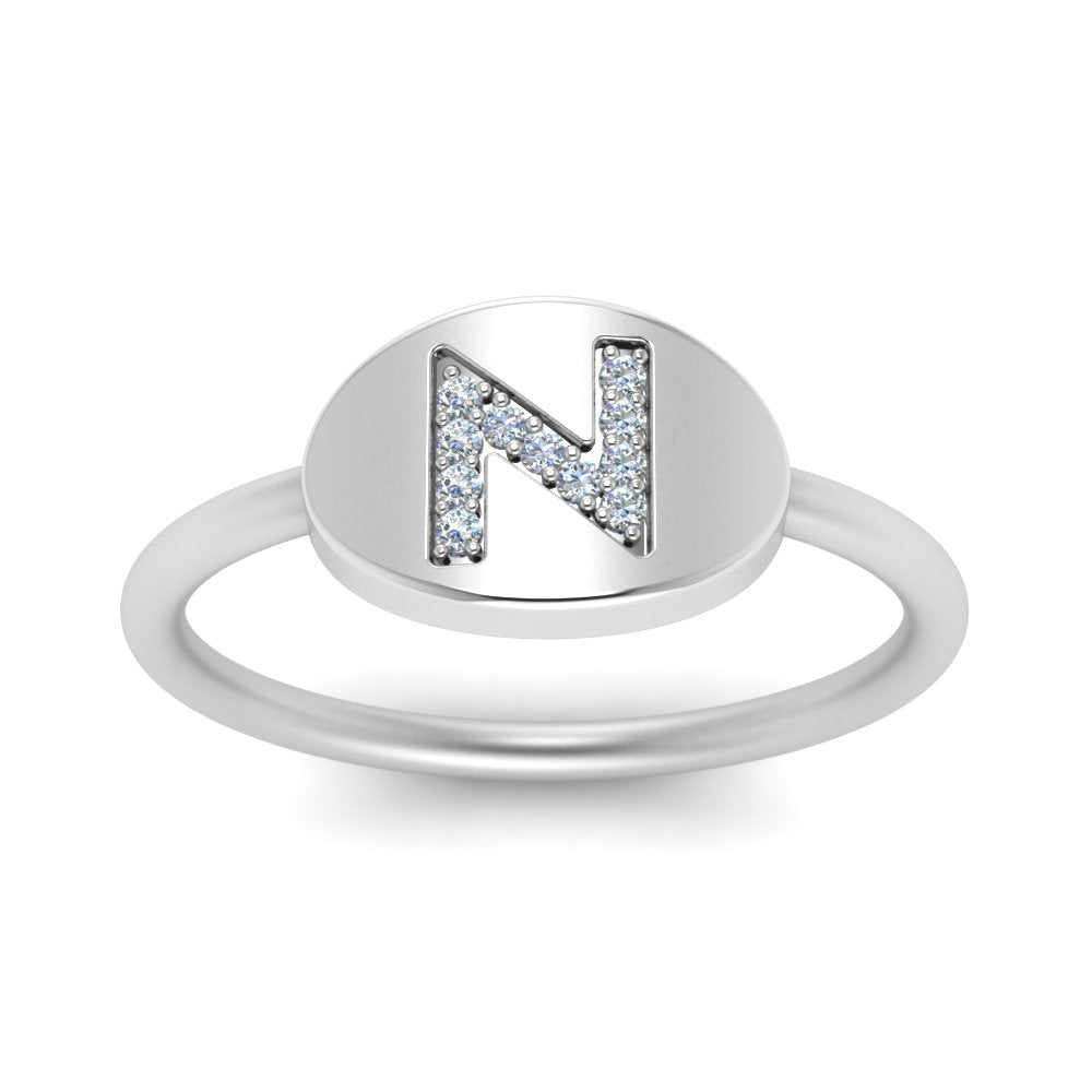 Pinky Initial Diamond Signet Ring