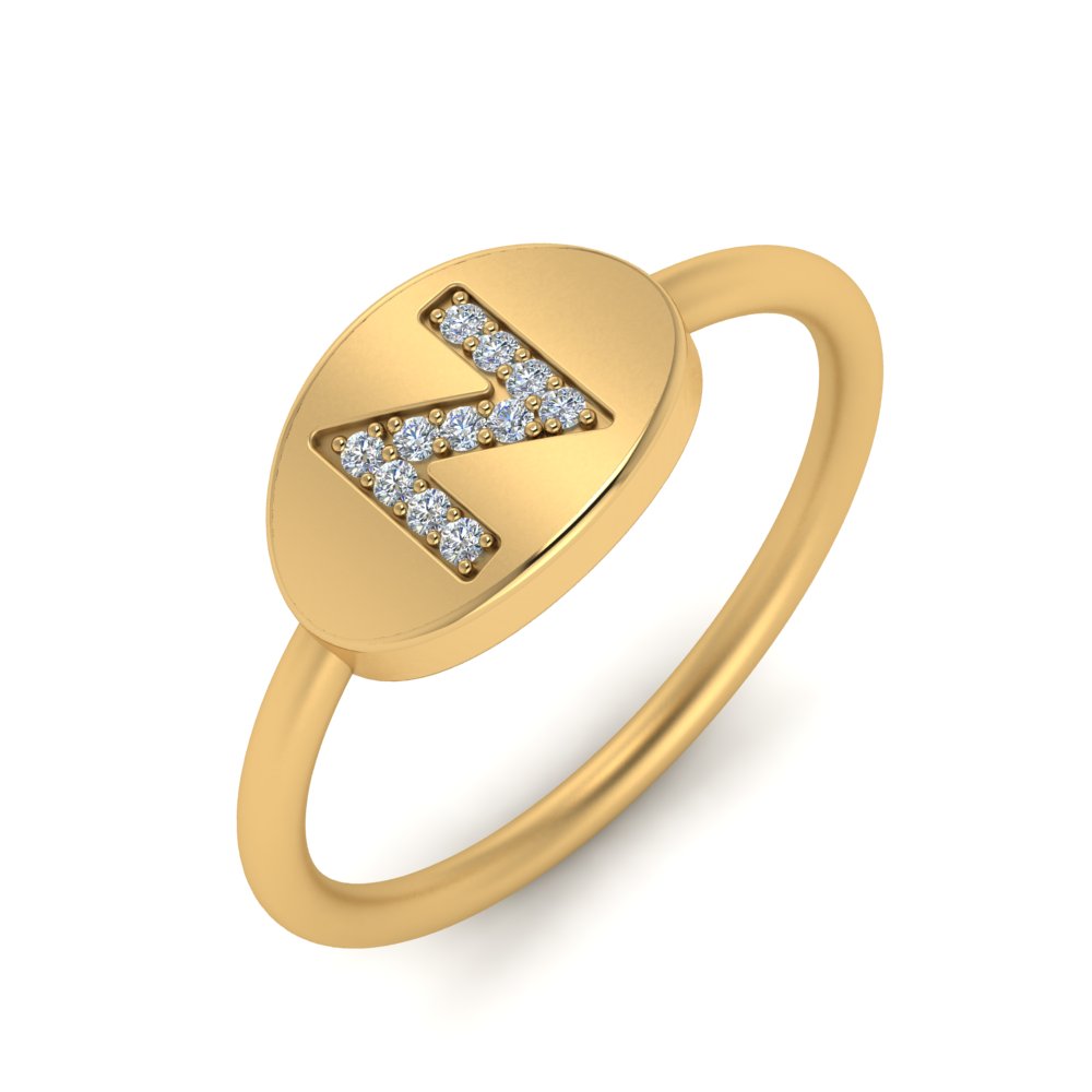 Pinky Initial Diamond Signet Ring