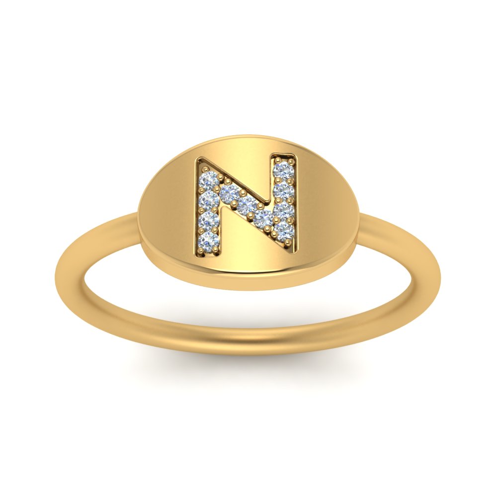 Pinky Initial Diamond Signet Ring