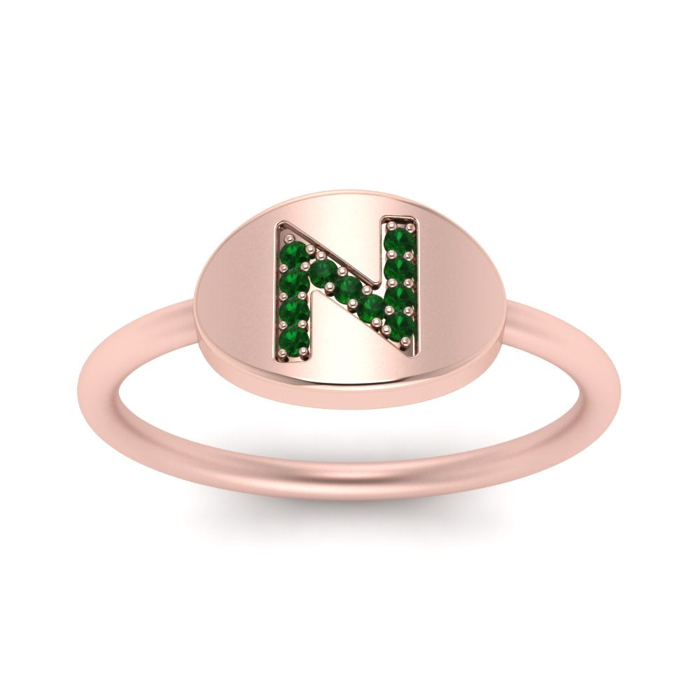 Pinky Initial Diamond Signet Ring