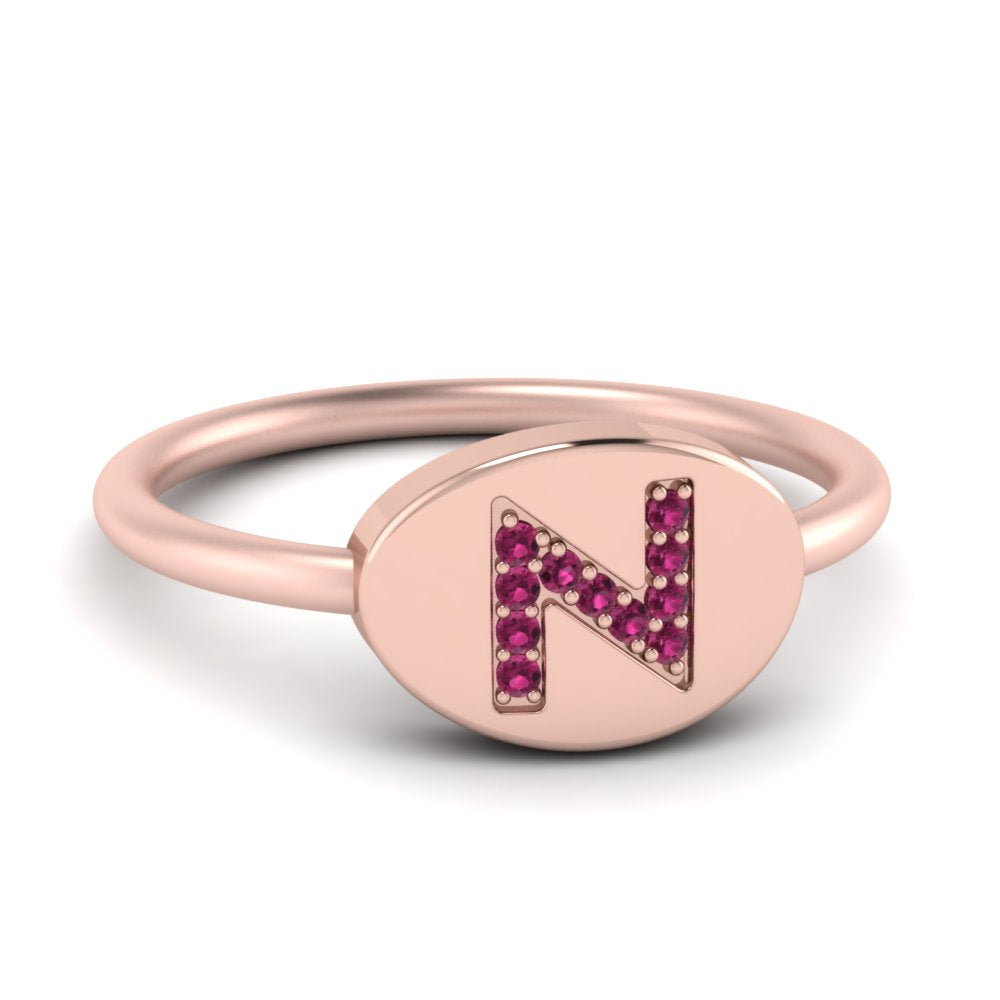 Pinky Initial Diamond Signet Ring