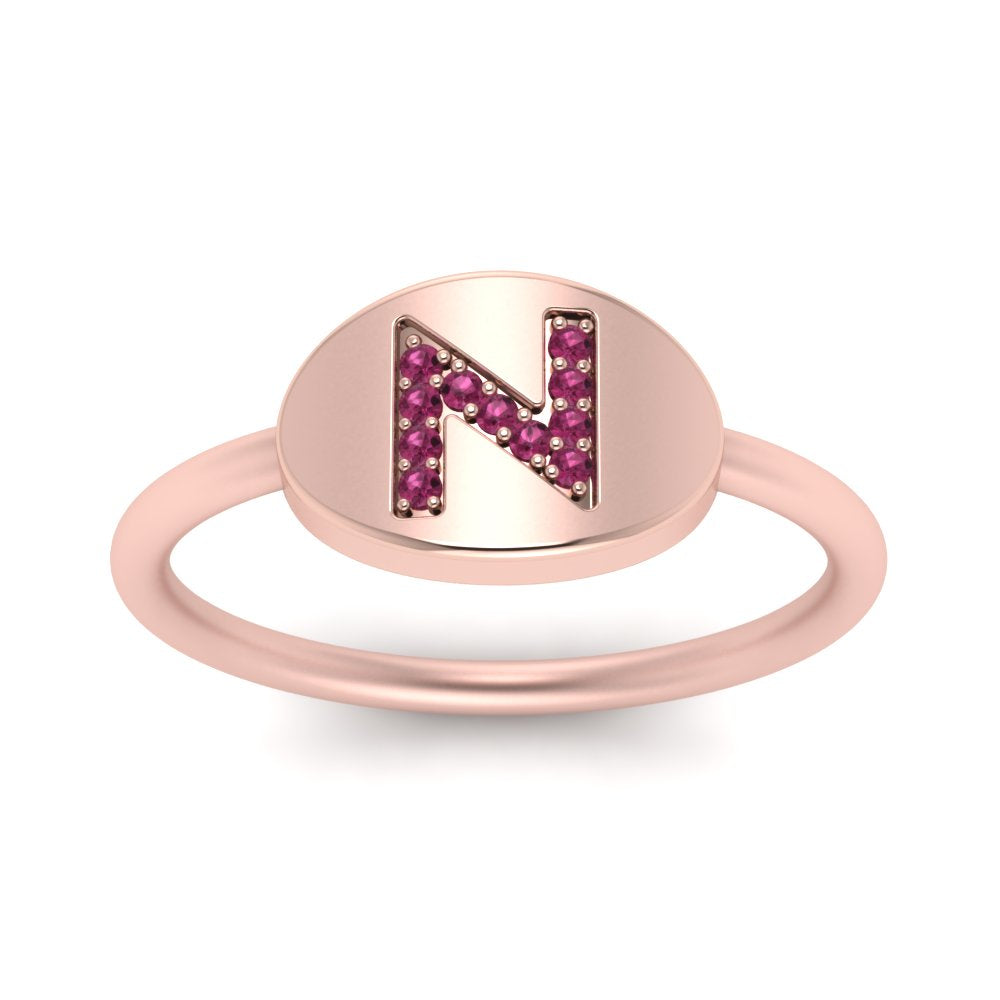 Pinky Initial Diamond Signet Ring