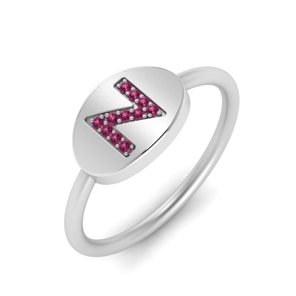 Pinky Initial Diamond Signet Ring