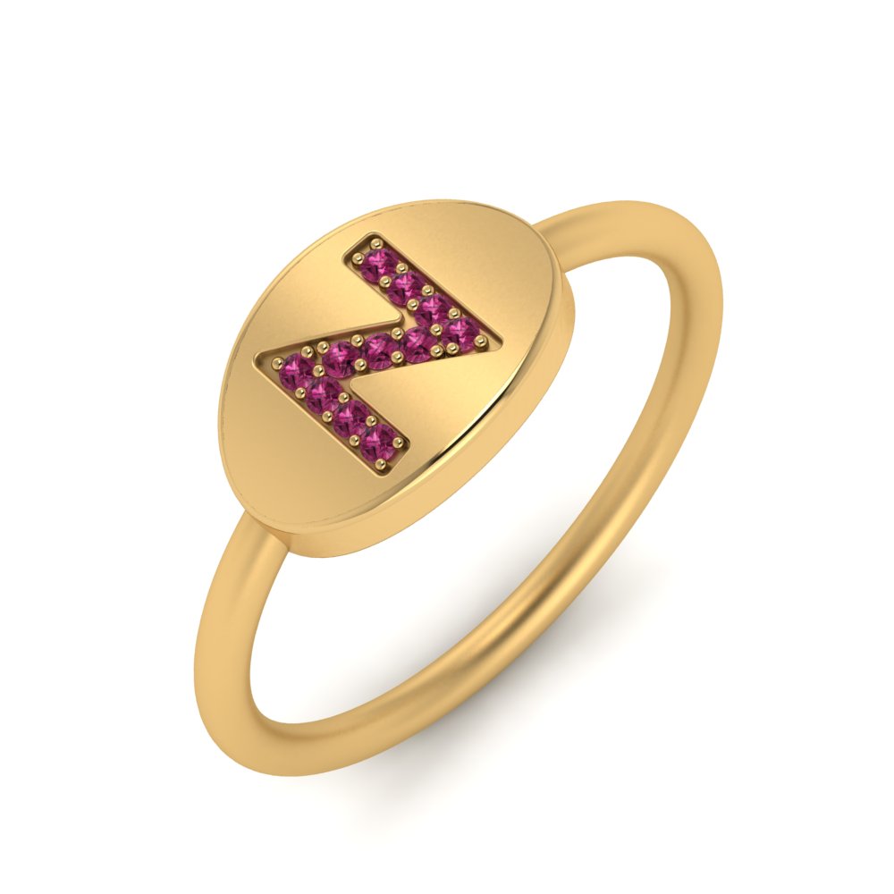 Pinky Initial Diamond Signet Ring