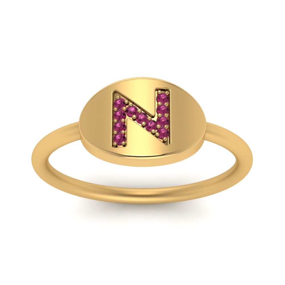 Pinky Initial Diamond Signet Ring