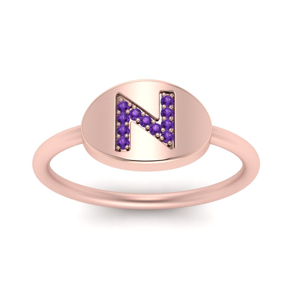 Pinky Initial Diamond Signet Ring