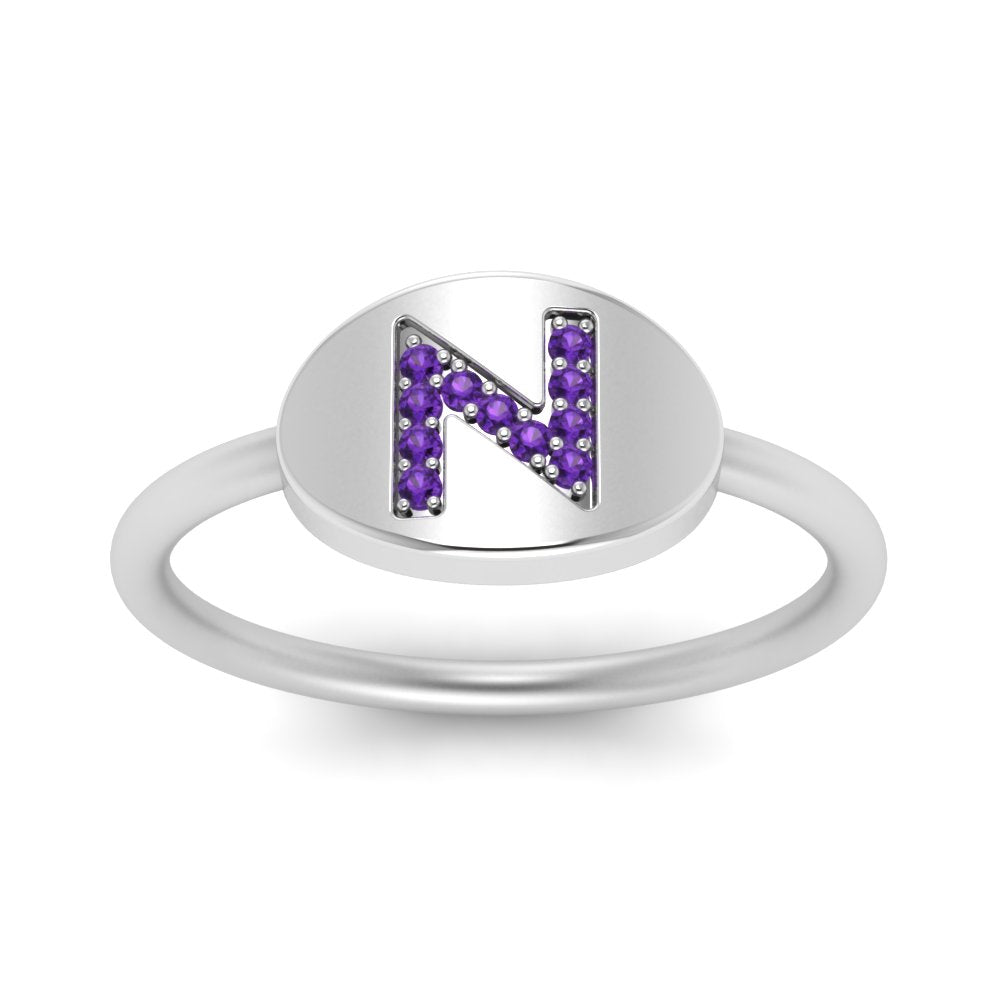 Pinky Initial Diamond Signet Ring