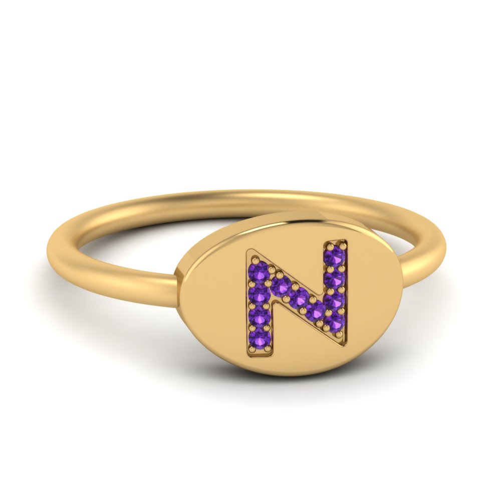 Pinky Initial Diamond Signet Ring
