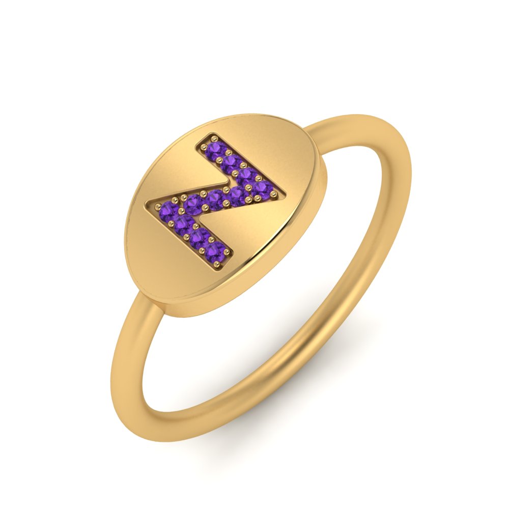 Pinky Initial Diamond Signet Ring