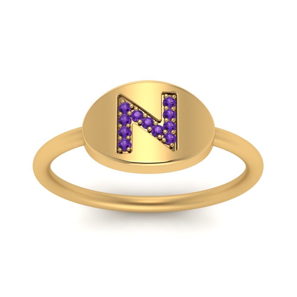 Pinky Initial Diamond Signet Ring