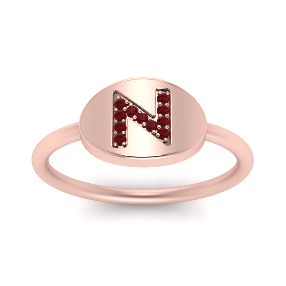 Pinky Initial Diamond Signet Ring