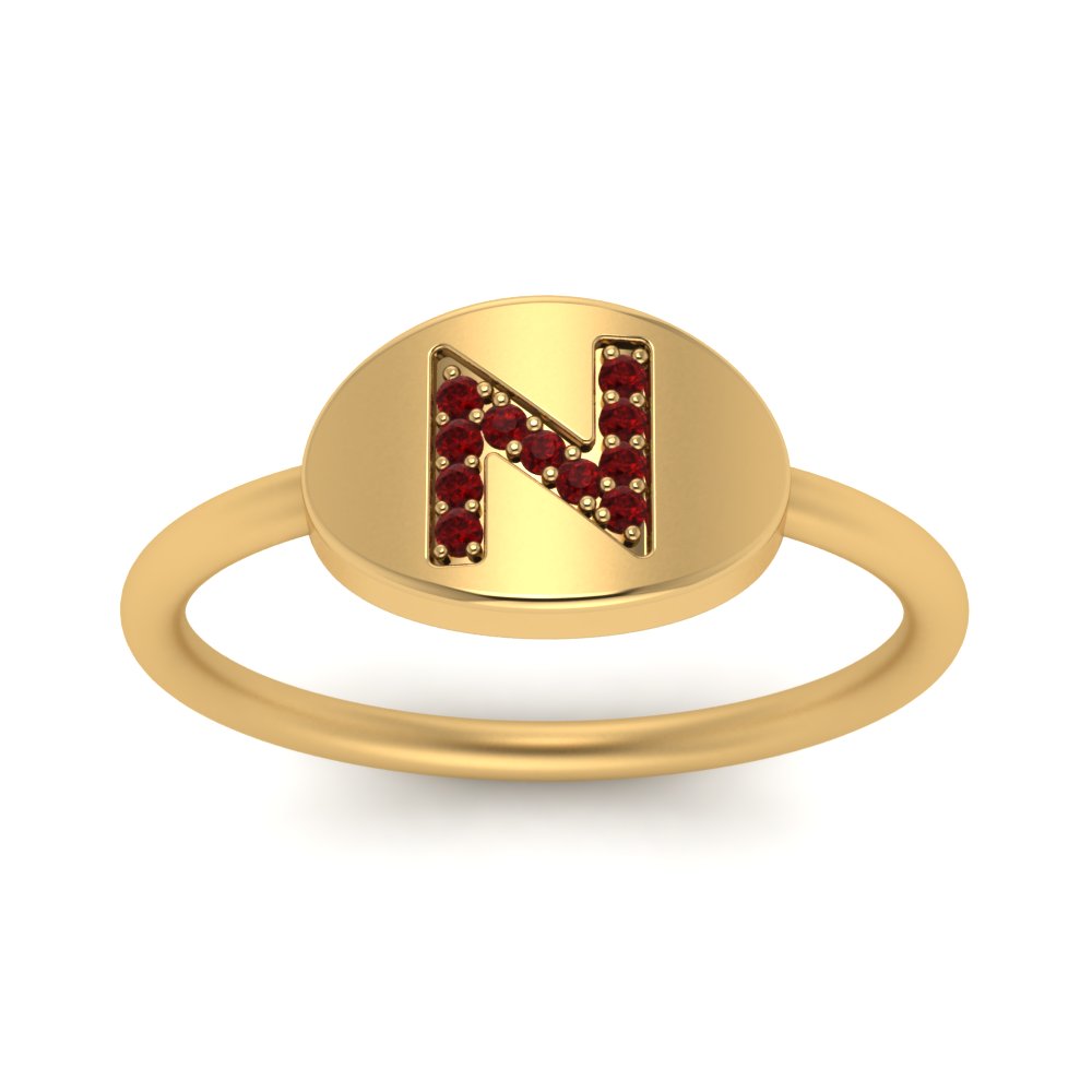 Pinky Initial Diamond Signet Ring