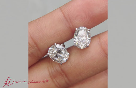 4 carat oval shaped stud earring Moissanite in 950 platinum-FDEAR4OV 2CT-F-1000