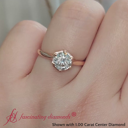 Six Prong Round Solitaire Hexagon Engagement Ring – Fascinating