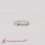 Load and play video in Gallery viewer, Twisted-Vine-Diamond-Wedding-Band-With-Sapphire-White-Gold-FD9127B
