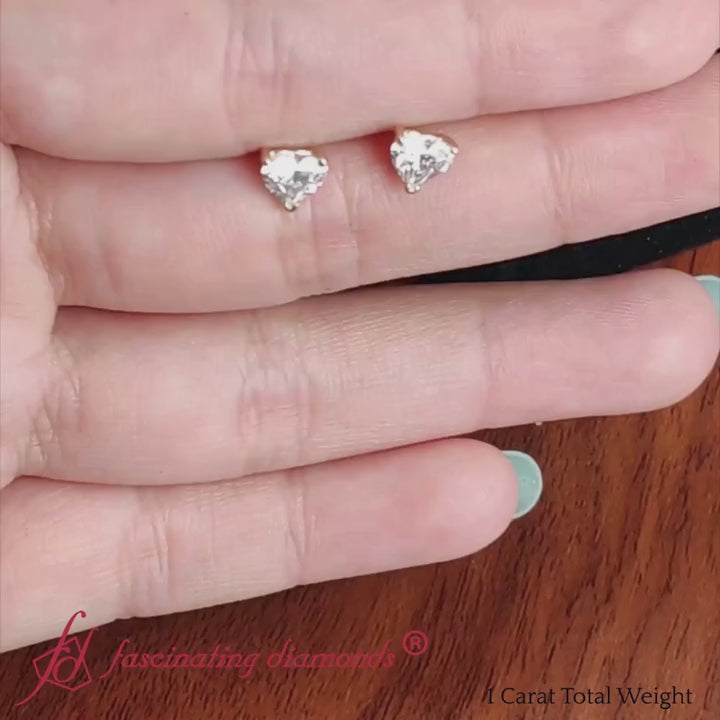 3 prong basket stud earring heart shaped 1 carat in 14k yellow-gold-FDEAR10411HT-2-F-720