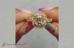 Load and play video in Gallery viewer, art deco emerald cut diamond engagement ring in 14k yellow gold-FD9760EMR
