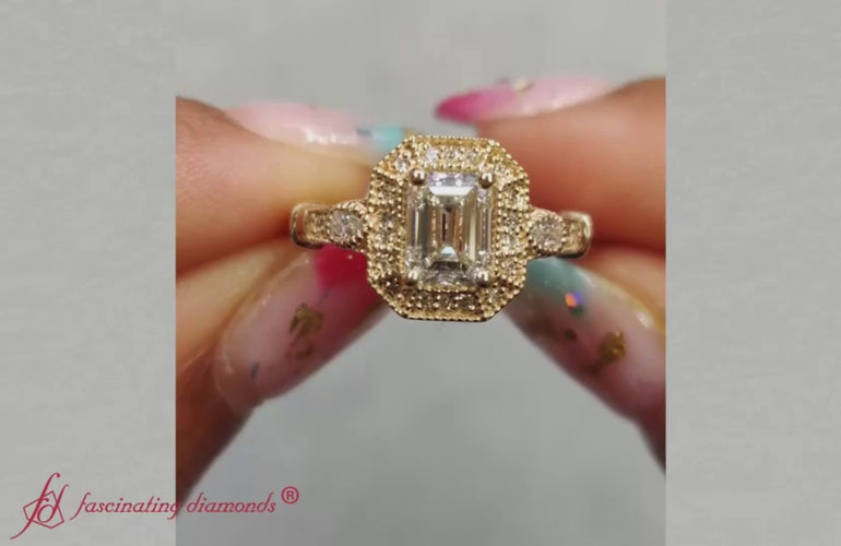 art deco emerald cut diamond engagement ring in 14k yellow gold-FD9760EMR