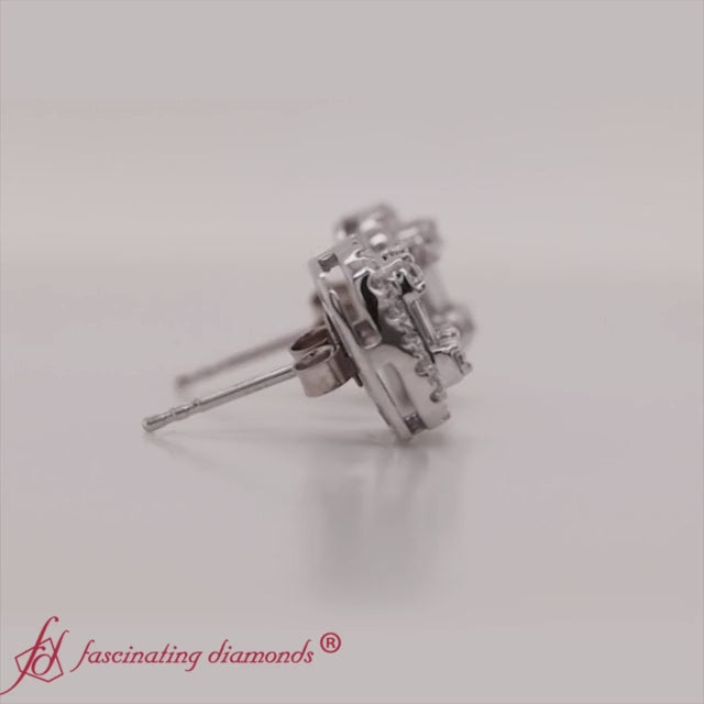 baguette and round emerald diamond studs earring in 14k white gold-FDEAR10838